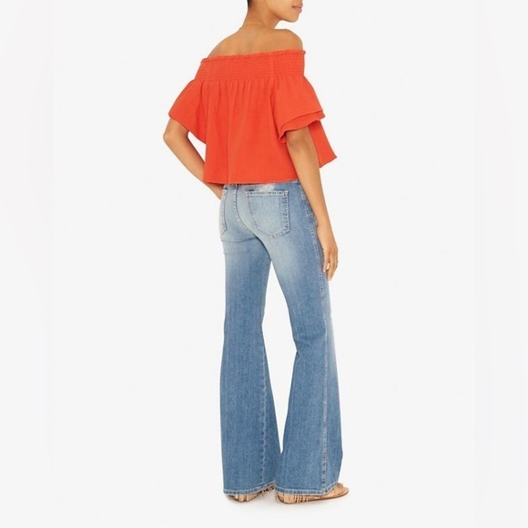 Apiece Apart Orange Off The‎ Shoulder Gauzy Smocked Crop Blouse Size 4 - Picture 7 of 8